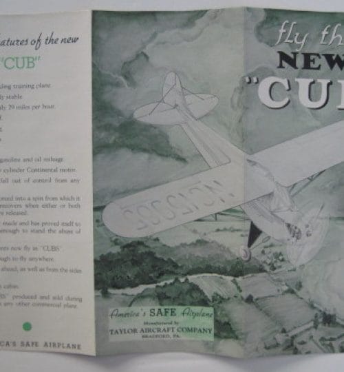 1936c taylor aircraft co promotion brocher 1 fold out back